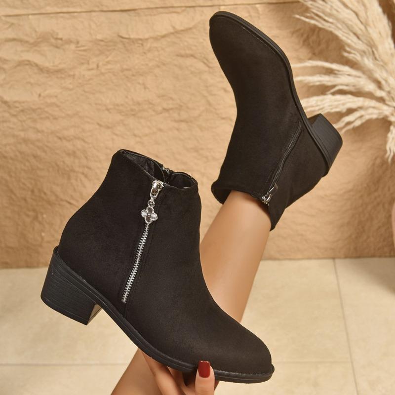 Damen Wildleder Chelsea Stiefeletten Klobige Mode Mittelhohe Absätze Laufschuhe Winter Neuer Trend Goth Lässig Damen Kurze Stiefel Frau