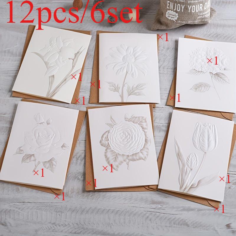 

12pcs/24pcs Cardboard Embossed Greeting Cards Holiday Greetings Postcards DIY Gift Messages Decorative Cardboard