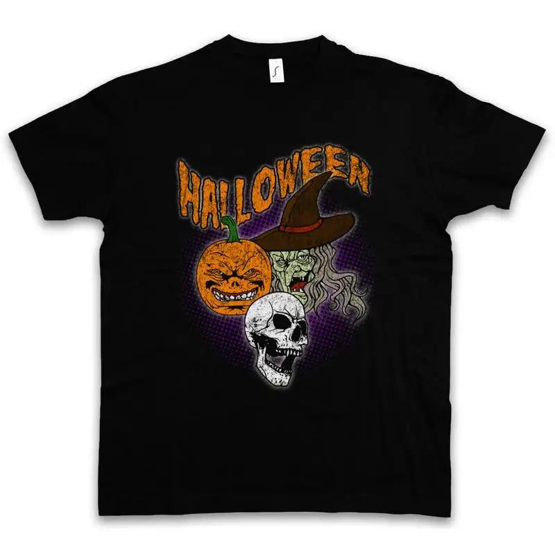 HALLOWEEN FACES T SHIRT Witch Moon Hexe Pumpkin Face Death Dead Reaper S