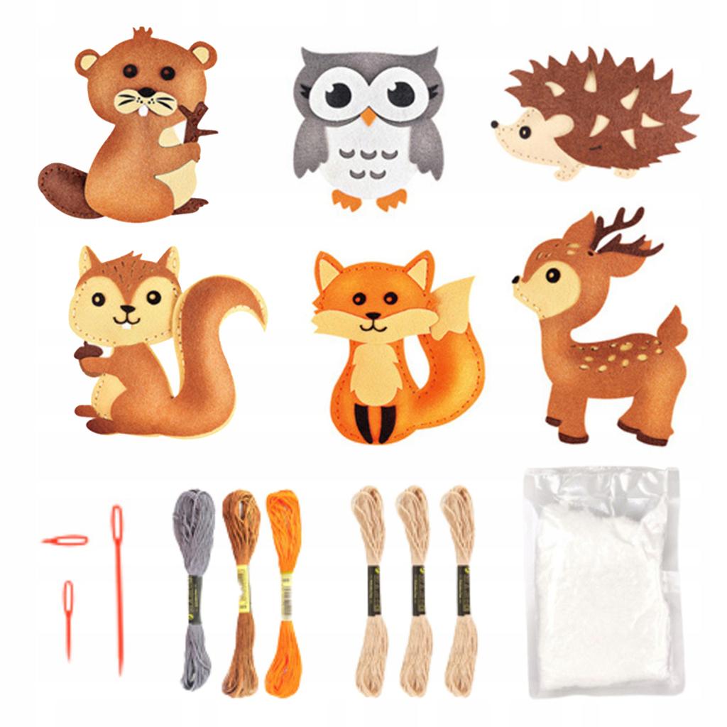 [PACZA][1] Creative Set of Felt Embroidery Patterns Forest Animals 6 pcs Z3127