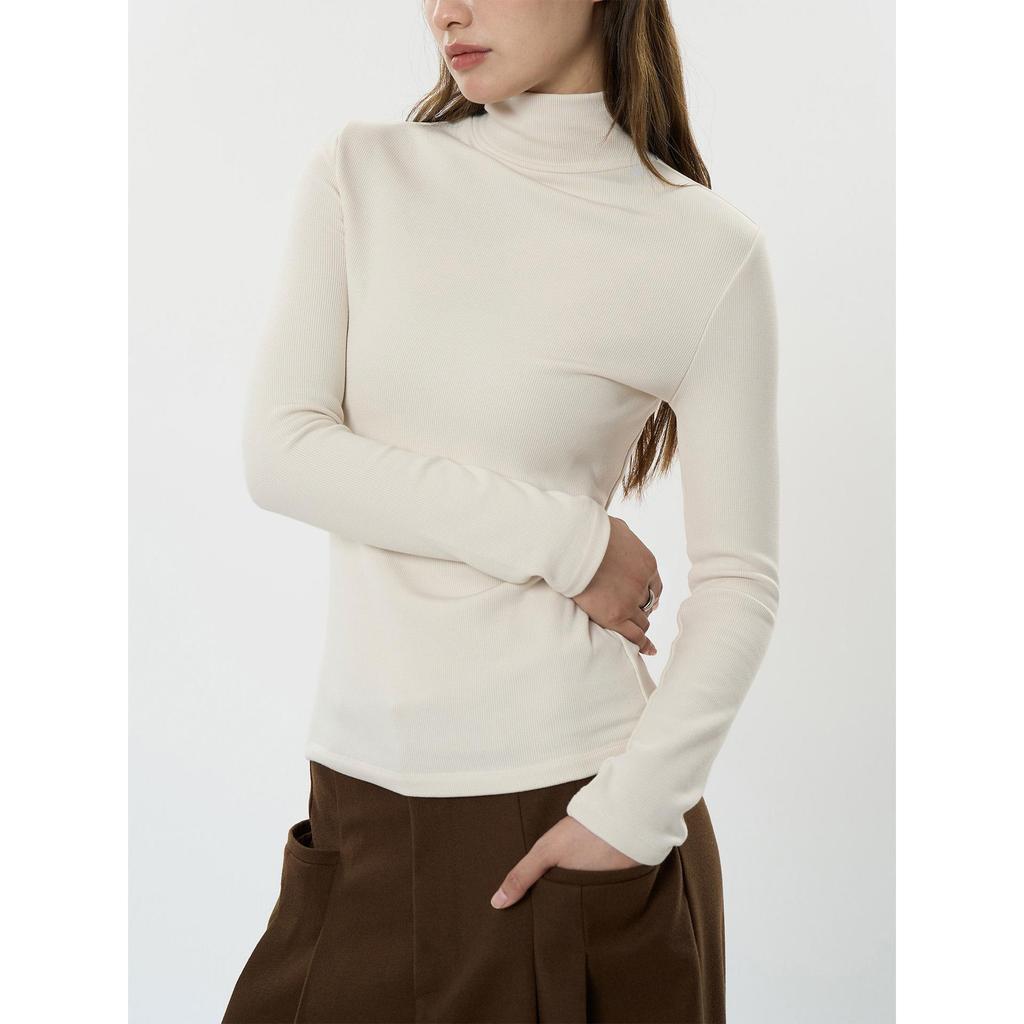 Louvre Winter Korean-Style High Collar Velvet T-Shirt for Women - Warm, Slim Fit Fashion