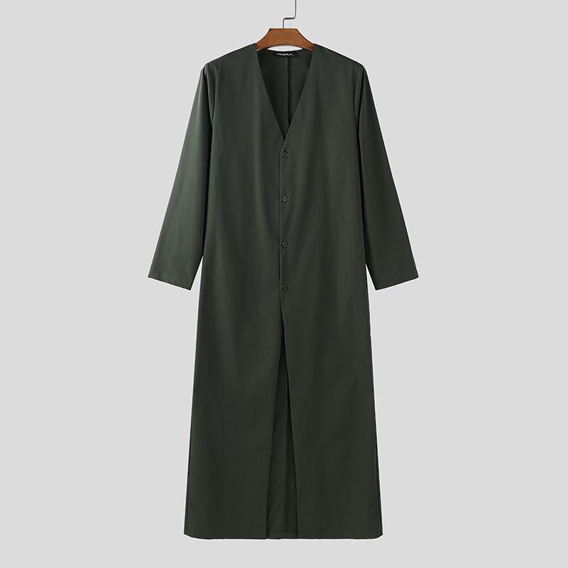 

INCERUN Осень Мужские V-образный вырез Длинный рукав Высокие разрезы Повседневные Длинные футболки Топы S