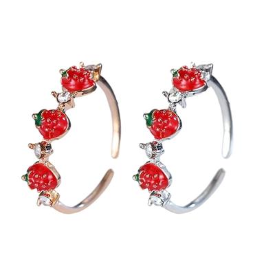 Adjustable Opening Strawberry Design Fashion Ring With Sparkling Cubic Zirconia Stones Versatile Stackable Jewelry For Daily Occasions