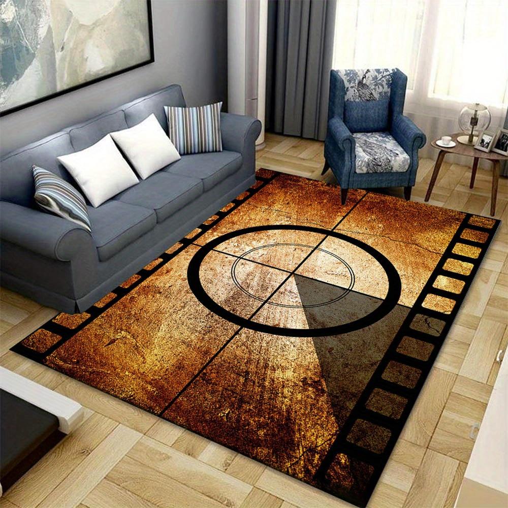 1pc Movie Countdown Pattern Non-Slip Area Rug - Crystal Velvet, Vintage Film Design with Golden Spool & Clapper Board,