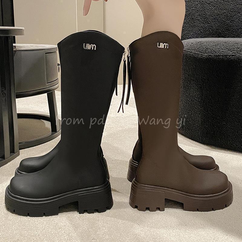 Høydeøkende tykksålede høye skaft, smale små støvletter, Martin ridestøvler, koreansk versjon av lange støvler, dame 2025 nye høst og vinter