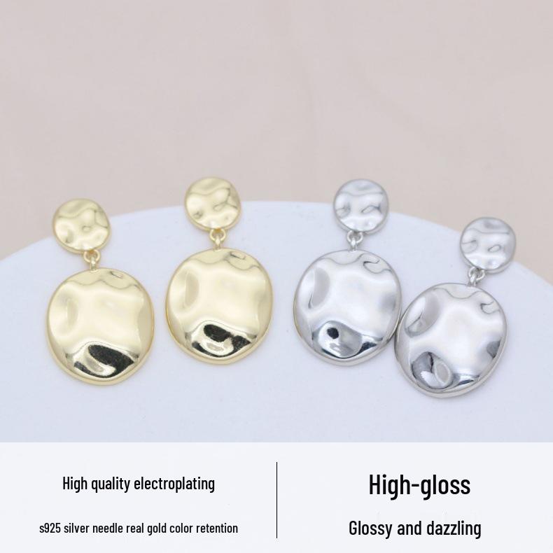 Round Minimalist S925 Silver Needle Earrings with Gold Color Retention – Elegant, Fashionable, and Smooth Alloy Design.