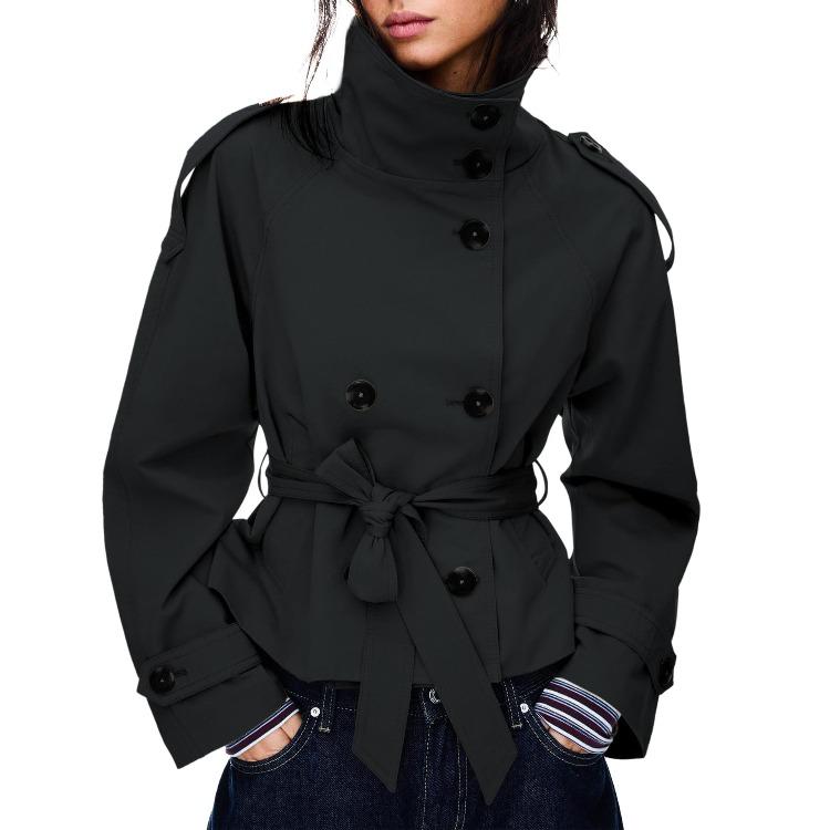 

Women’s Amazon-style Smart Casual Stand-collar Double-breasted Fitted Belted Trench Coat XXL чорний