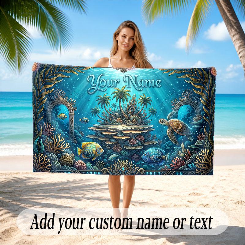Octopus Sea Life Theme Soft Beach Towel Personalized Custom Name Text Towel Portable for Beach Pool Travel