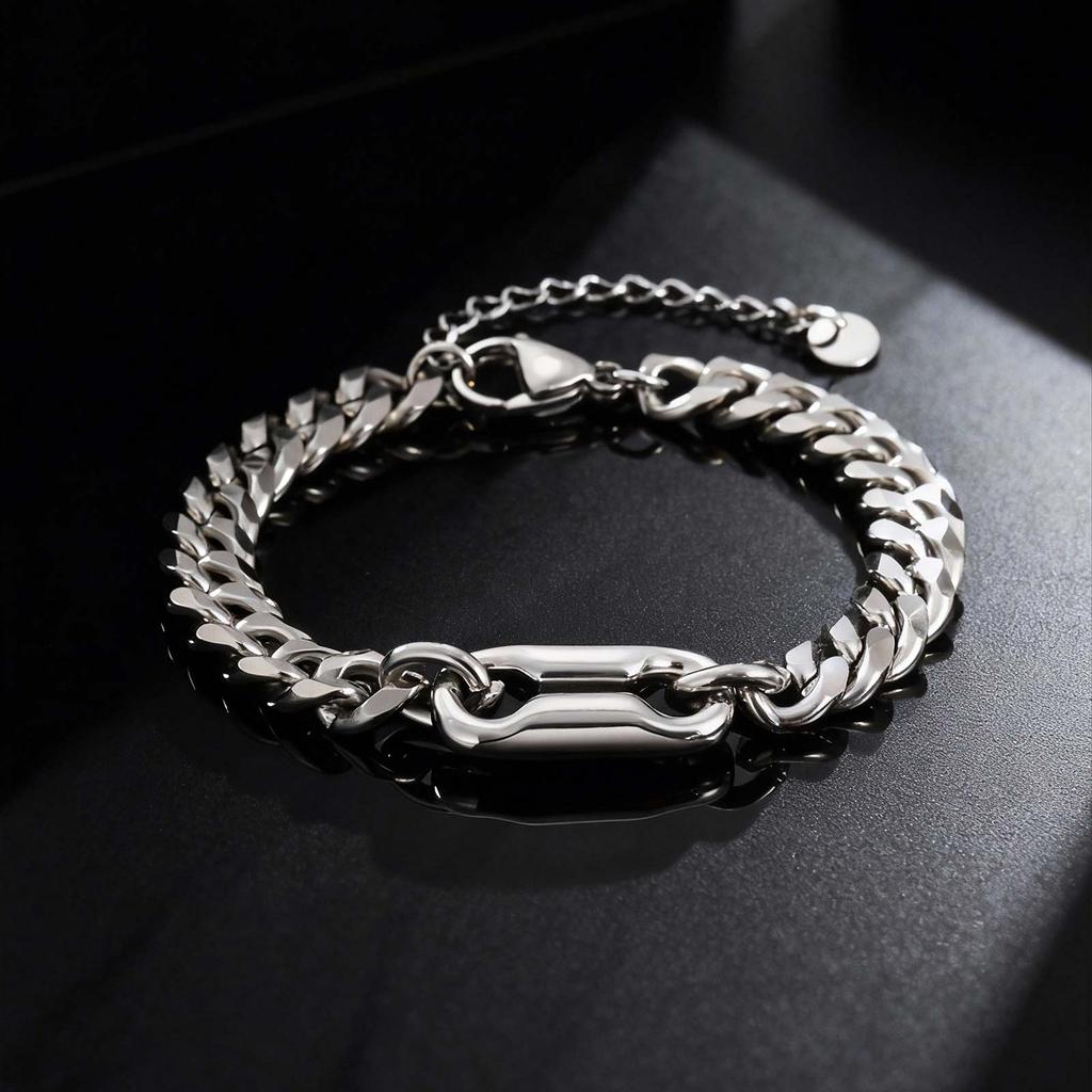 Fashion Classic Chunky Cuban Link Bracelet, Silver Color Stainless Steel Charm Wristband Bracelet, Punk Popular Jewelry for Men