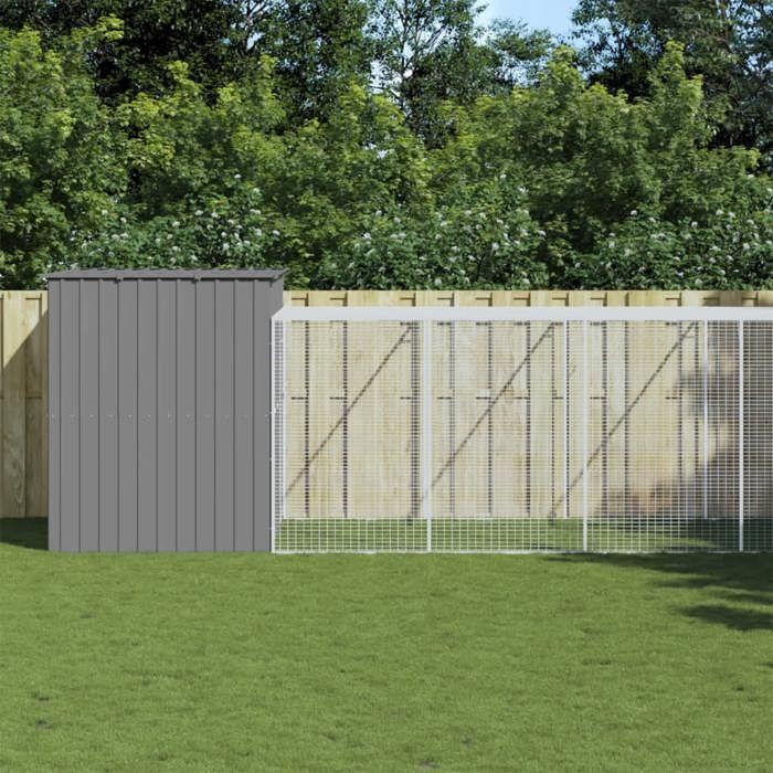 VidaXL Dog Niche with Courtyard Light Grey 214x865x181 Cm, Dog Cage, Dog Shelter, Pet House, Cages 3189140
