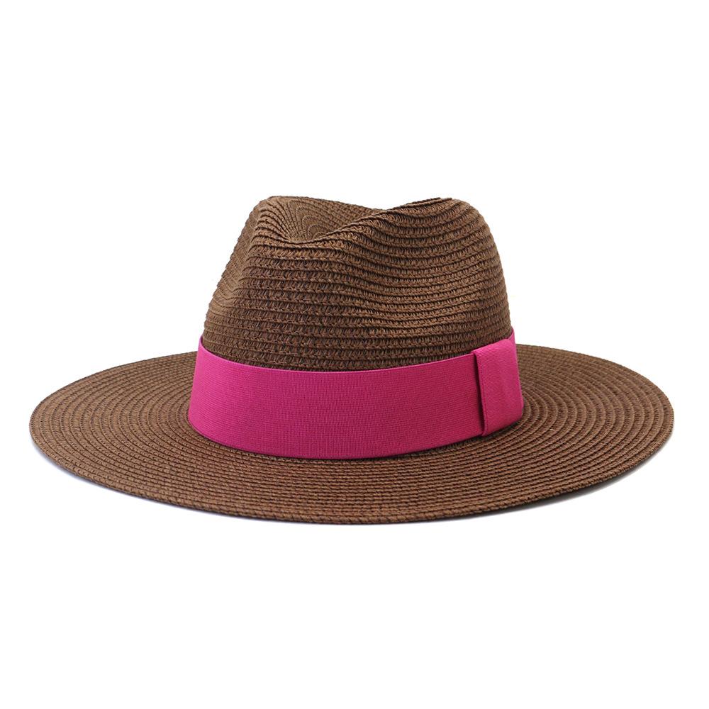 2022 New Summer Straw Sun Hat For Women Fashion Wide Side Panama Cap Outdoor Beach Holiday Jazz Fedora Hat 60CM