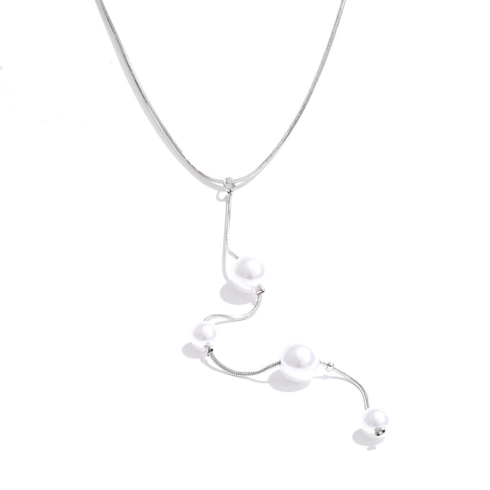 

Yhpup Fashion Stainless Steel Simulated Pearls Chain Drop Necklace for Women Tarnish Resistant Chic Attractive Korean Jewelry