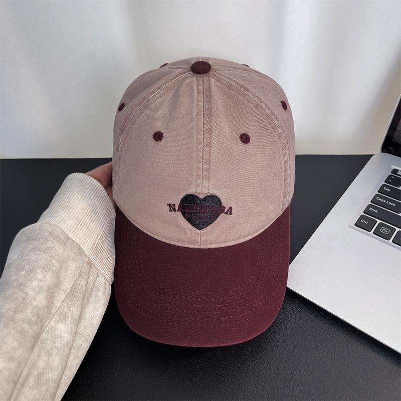 Retro Love Embroidery Soft Top Cap Children's Casual Versatile Wide Brim Sports Hat Showing Face Small Baseball Cap