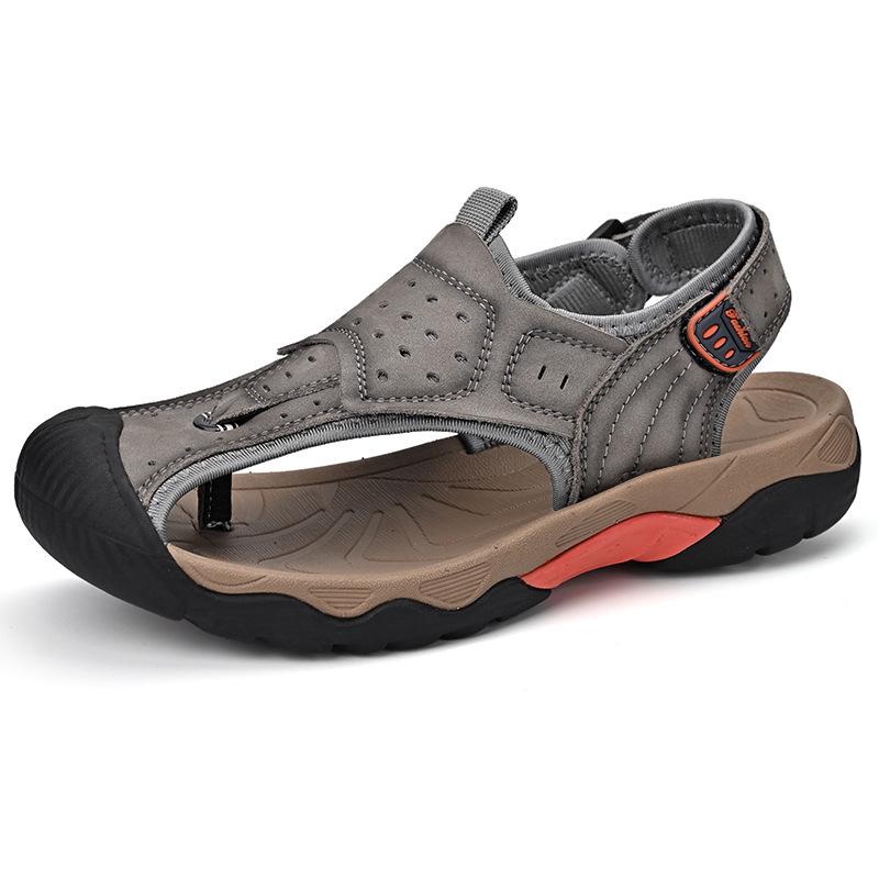 Men s Breathable Leather Sports Sandals - Closed-Toe Casual Summer Beach Shoes 10.5