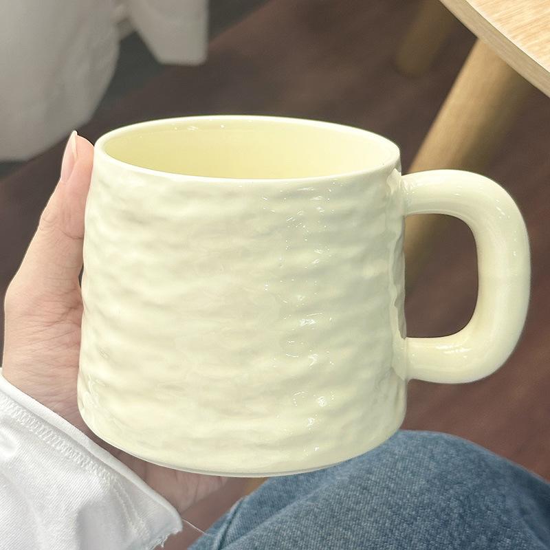 

High looking Couple Stone Pattern Ceramic Cup Office Coffee Cup Household Breakfast Water Cup with Spoon 301-400ml