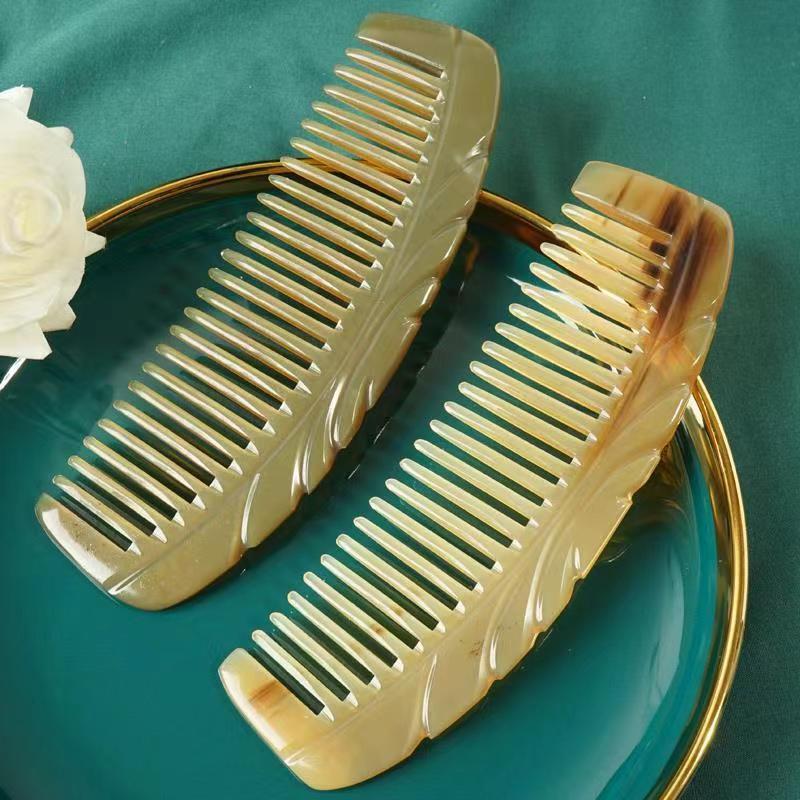 

Расческа с широкими зубьями из рога, массаж головы Meridian, настоящая полукруглая расческа с цветочным узором