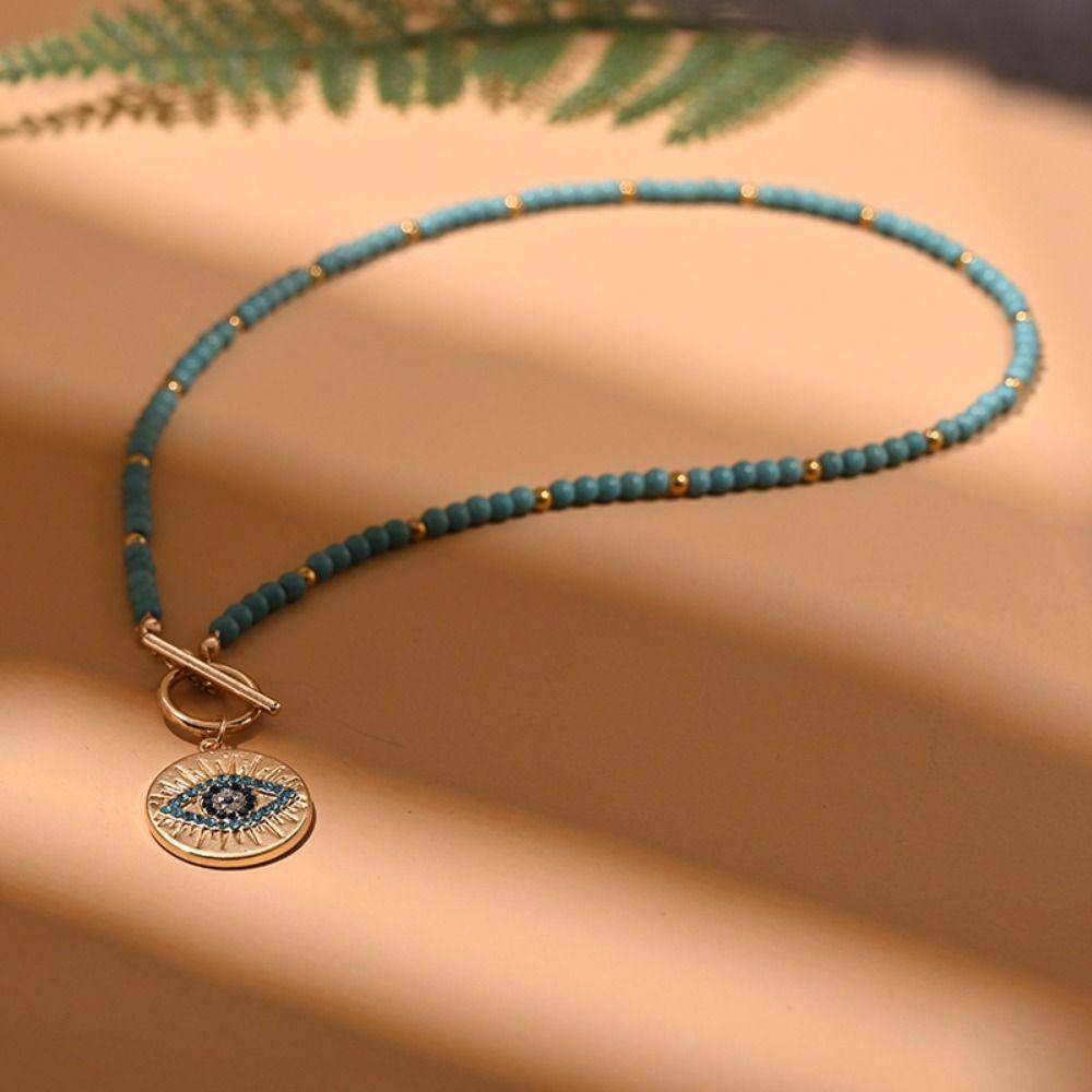 Boho Style Evil Eye Charm Pendant 4mm Beads Beads Chain Necklace Colorful Stone Choker Daily Wear