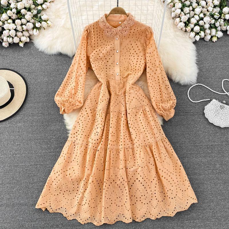 Retro Crochet Dress Elegance Elegant Big Hem Embroider