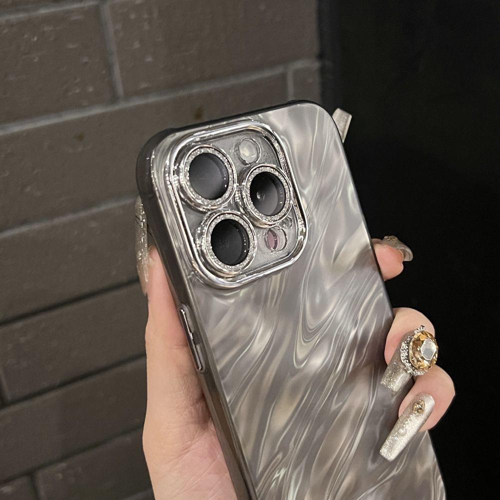 

Light Luxury Water Ripple for IPhone16 Promax Mobile Phone Case Pleated High-end Feel for Apple 15 Glitter Lens Film For iPhone 11 Pro Max