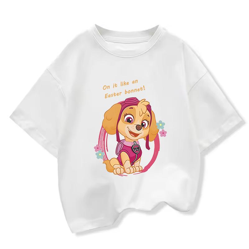 Summer Cartoon Cute Skye Print T-Shirt for Girls Round Neck Short Sleeve Design Perfect for Toddlers Everyday Wear Holidays