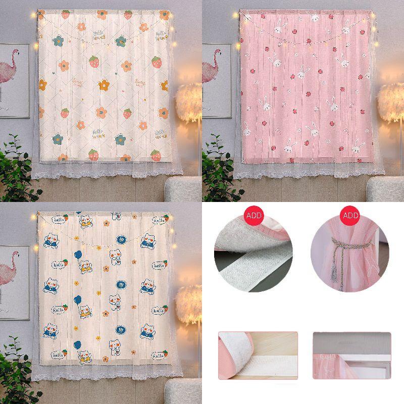 Window Cartoon Curtain Double Layer Lace Velcro Home Decorative Drapes Blackout
