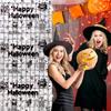 2M Halloween Party Backdrop Scary Skull Skeleton Foil Curtains for Halloween Indoor Outdoor Home Decoration Photo Booth Props