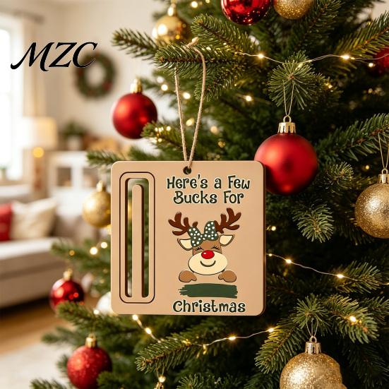 Noel Baba Asılı Süsler Rustik Geyik Para Tutucu Süs, Ahşap Nakit Hediye Kartı Vintage Tarz Ahşap Süs Klipsi Yuvalı, Noel