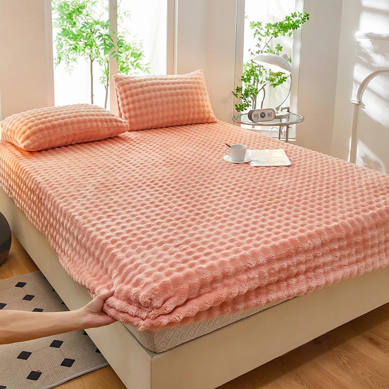 Thermal Velvet Bed Sheets Plush Fabric Mattress Cover For Winter Bed Cover Bed Bed Linen Set For Single Double King Queen Bed