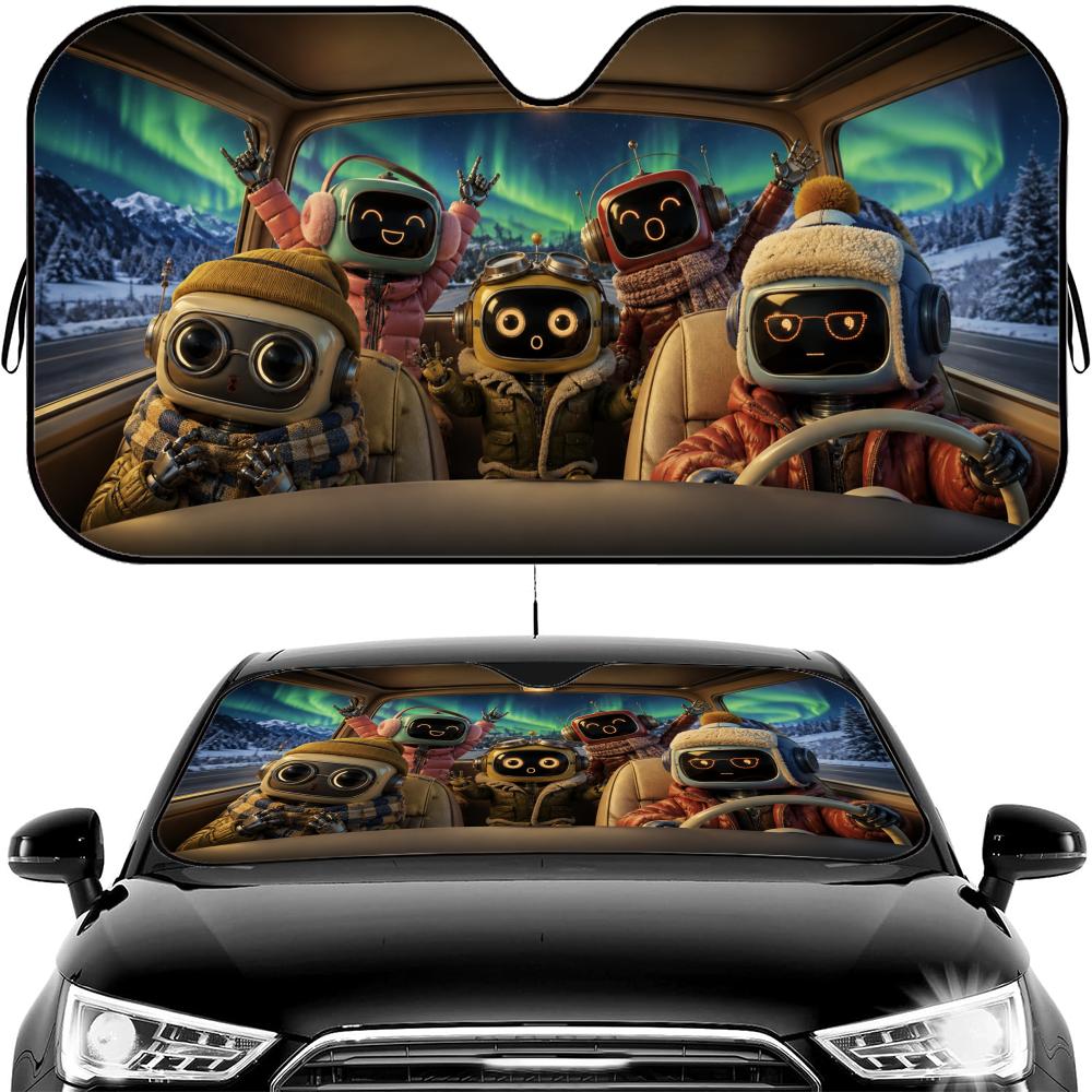 Funny Robot Driving Sun Visor Car Windshield Sun Shade UV Protection Heat Insulation Cover Universal  Sun Protector