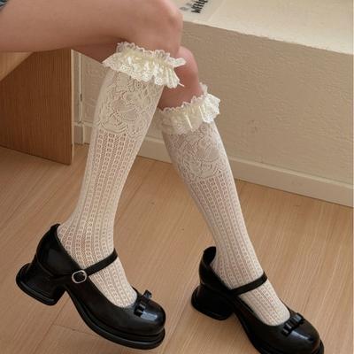 Lolita Lace Ruffle Socks Stockings Sweet Girl Hollow Mesh Fishnet Socks JK Japanese Style Kawaii Cute Knee Socks Women Stockings