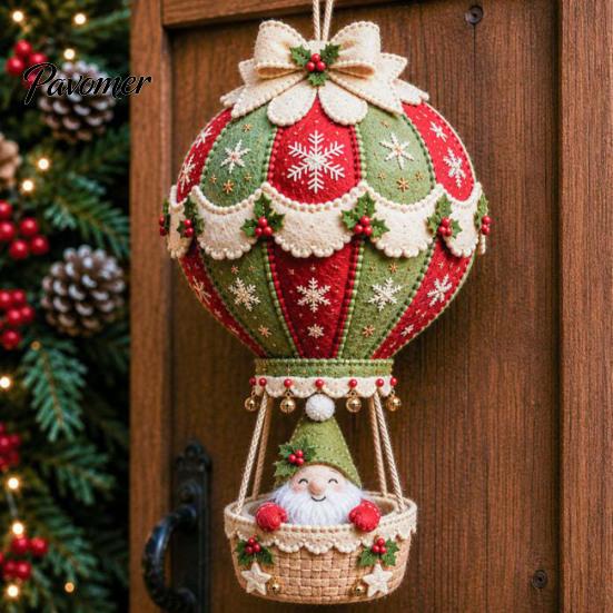 Fabric Sewing Projects for Adults Christmas Hot Air Balloon DIY Kit, 3D Felt Hanging Ornament Santa Family Craft Night Activities Snowman Reindeer