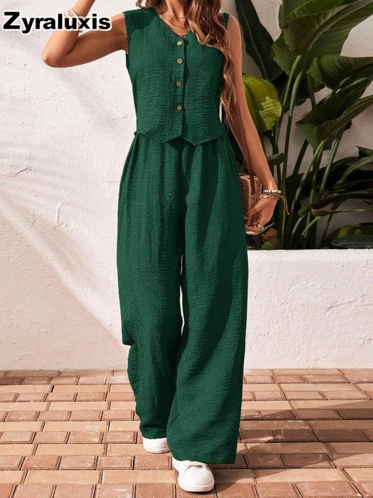 Linen Vest and Pants Set V-Neck Waistcoat Old Money Style Linen Suit