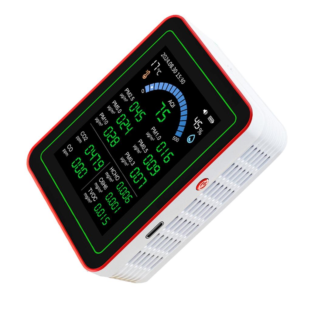 Air Quality Meter 18 In 1 CO2 TVOC HCHO PM2.5 PM10 Temp Humid Detect Tester Indoor Battery Powered Data Storage