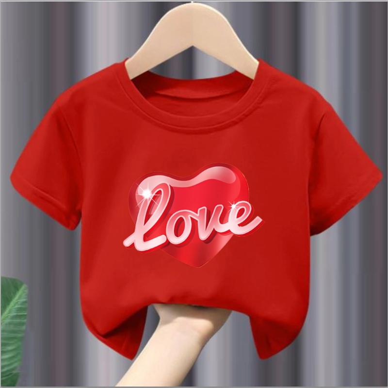 

Детский топ с коротким рукавом, забавное сердце, подростковый топ, летний топ для девочек, модная повседневная милая кавайная хлопковая футболка, свободная детская футболка 120cm красный
