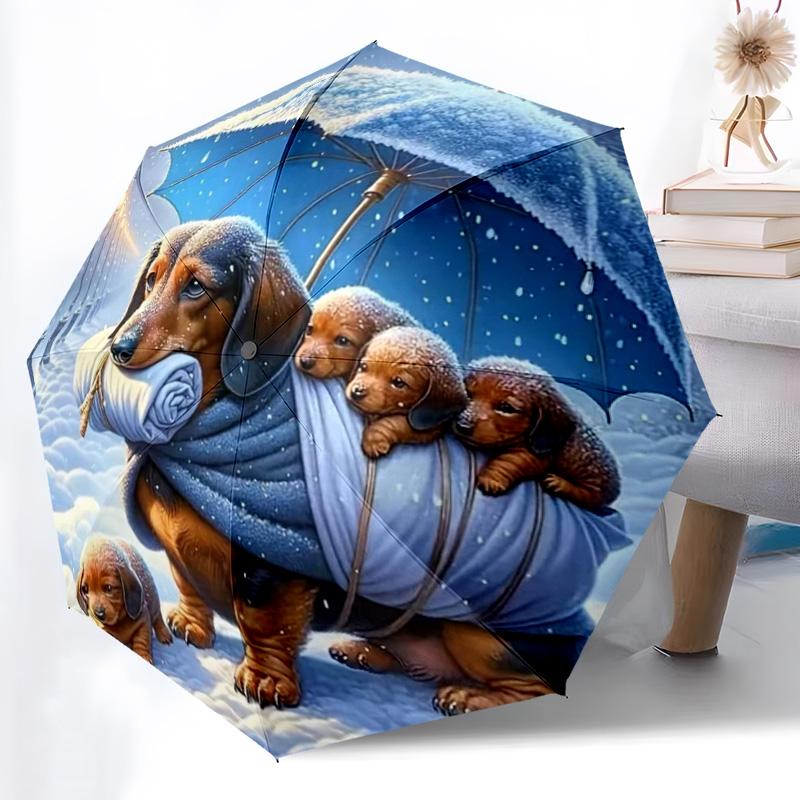 

Cute Blue-Eyed Cat Print Folding Umbrella, Purple Floral Design Compact Sun/Rain Umbrella