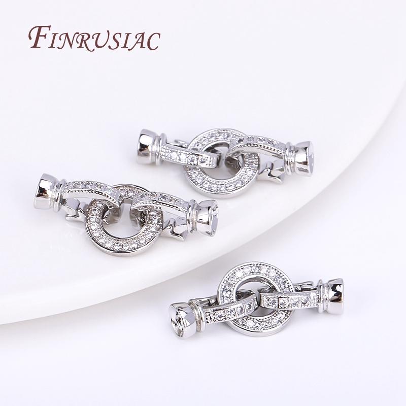 Inlaid Zircon Fastener Clasp DIY Pearls Jewelry Fittings Rhodium Plated Creative Round Connector Clasps For Necklace Making