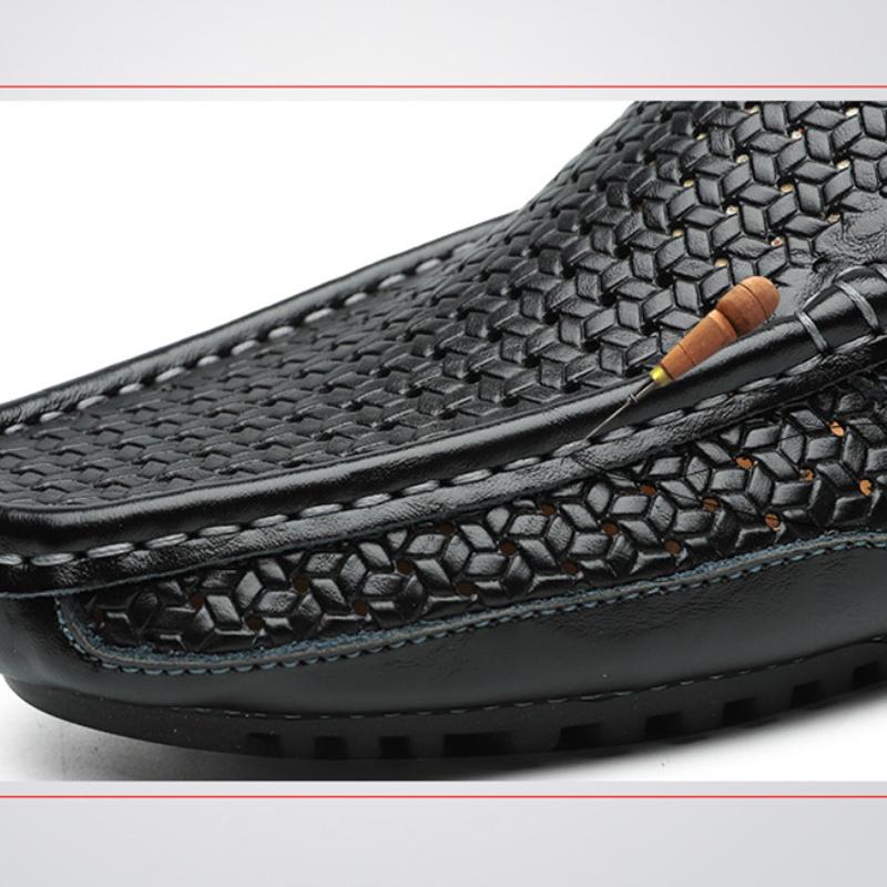 Heren Casual Schoenen Luxe Merk Zomer Echt Leer Heren Loafers Mocassins Uitgehold Ademend Slip On Rijschoenen