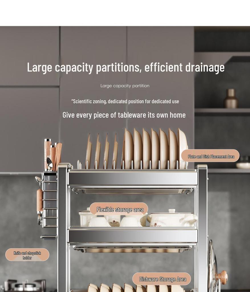 304 Stainless Steel Multi-functional Kitchen Dish Drying and Storage Rack