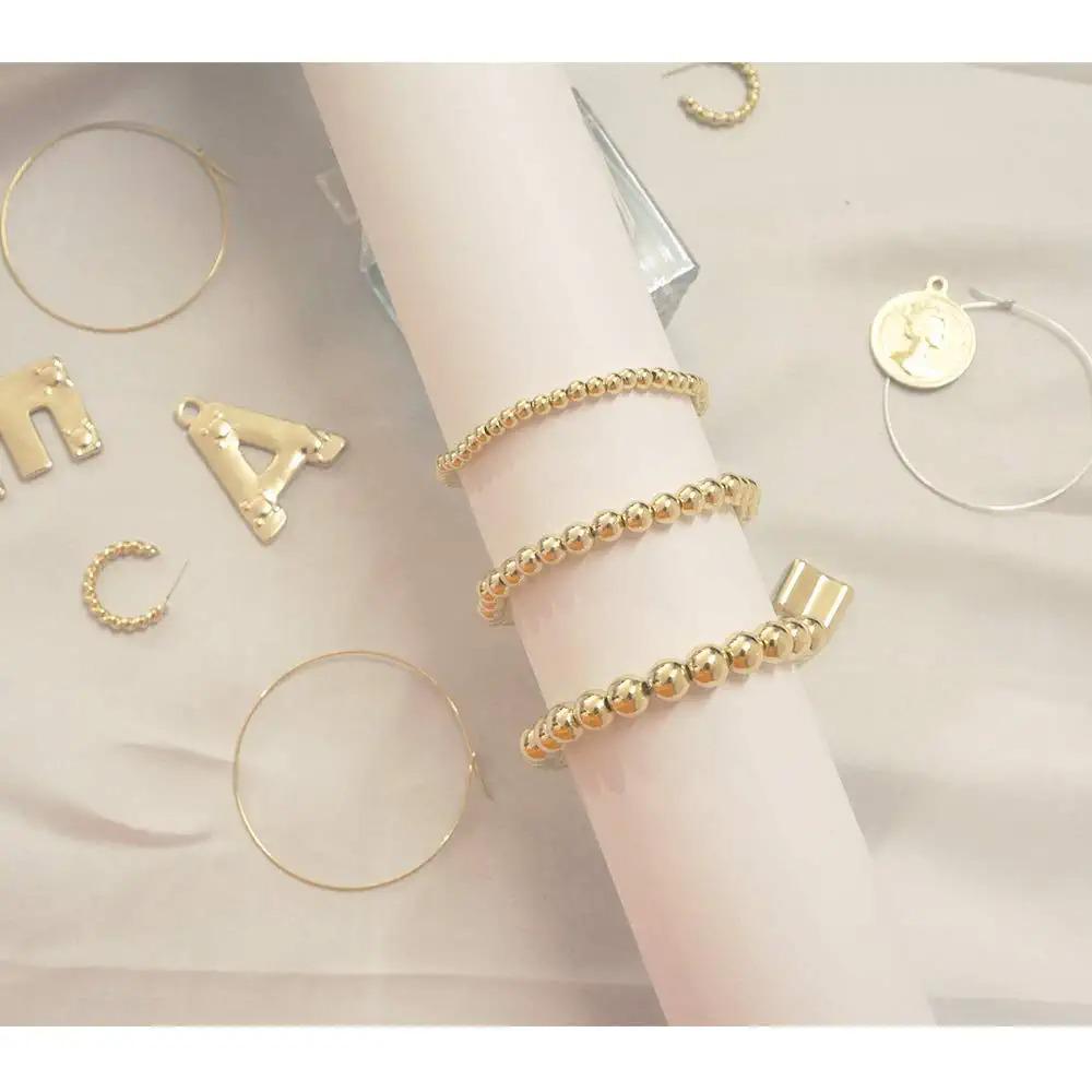 18K Gold Stainless Steel Layered Bead Bracelet Set