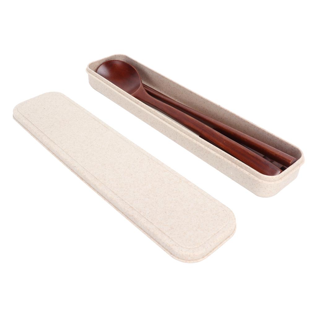 4Pcs/Set Wooden Chopsticks Spoon Tableware Rest with Box Portable Cutlery Set for School Office
