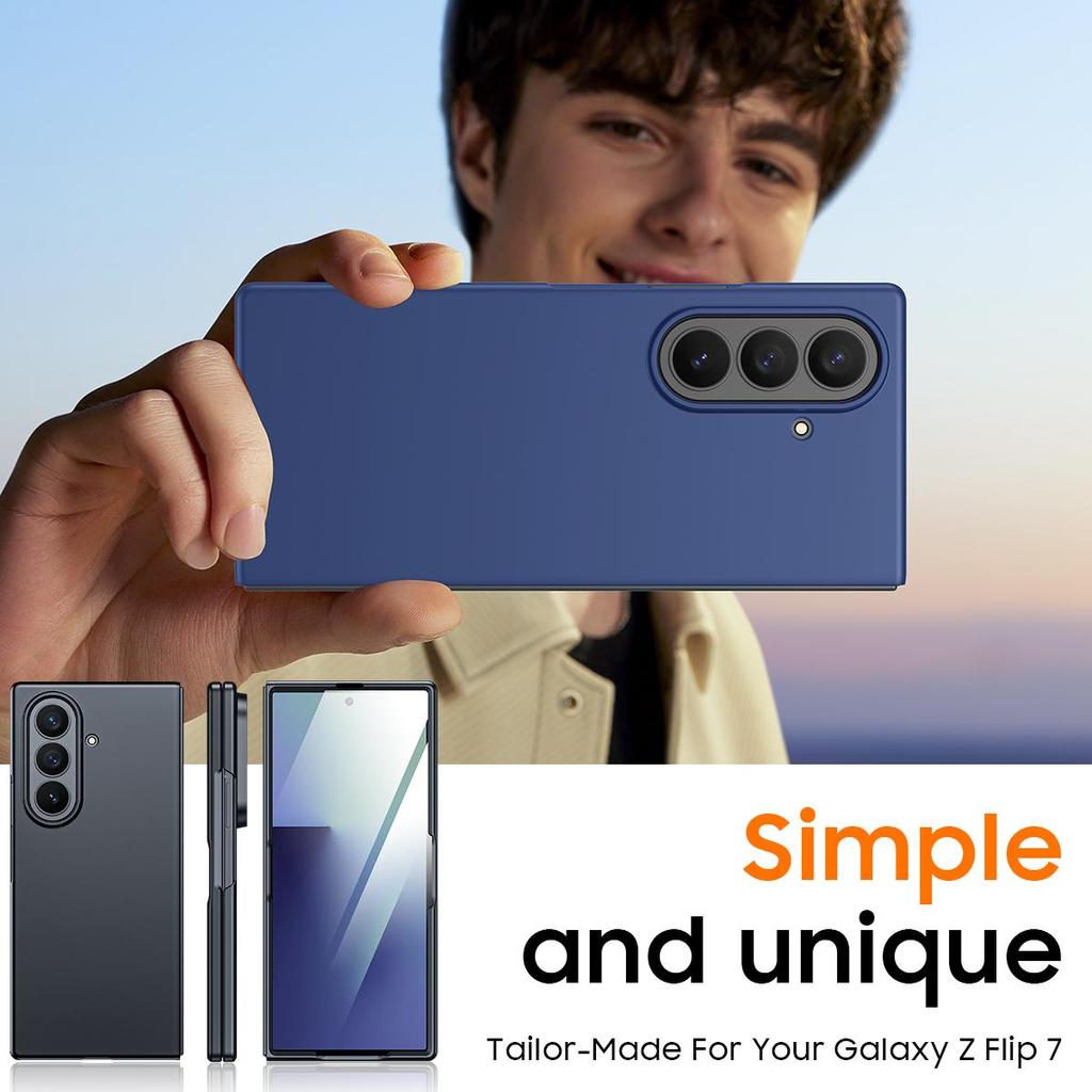 Slim Fit Case for Samsung Galaxy Z Fold 7, with Front Built-in Screen Protector, Ultra Thin Matte PC Protective Cover-Blue
