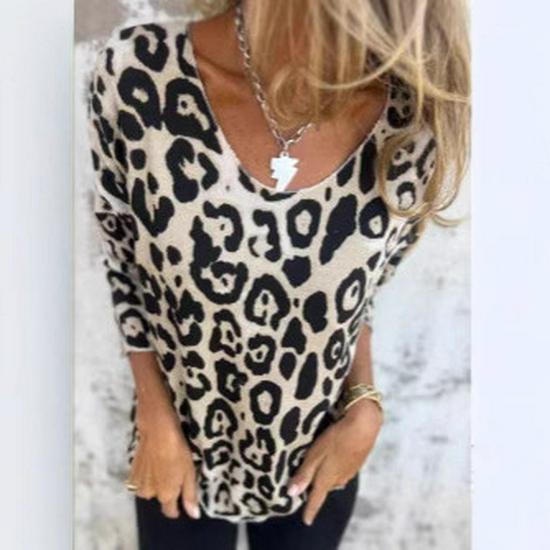 

Женская футболка с леопардовым принтом, круглым вырезом, высокой талией и длинным рукавом, Весна 2026, Элегантный стиль 3XL белый