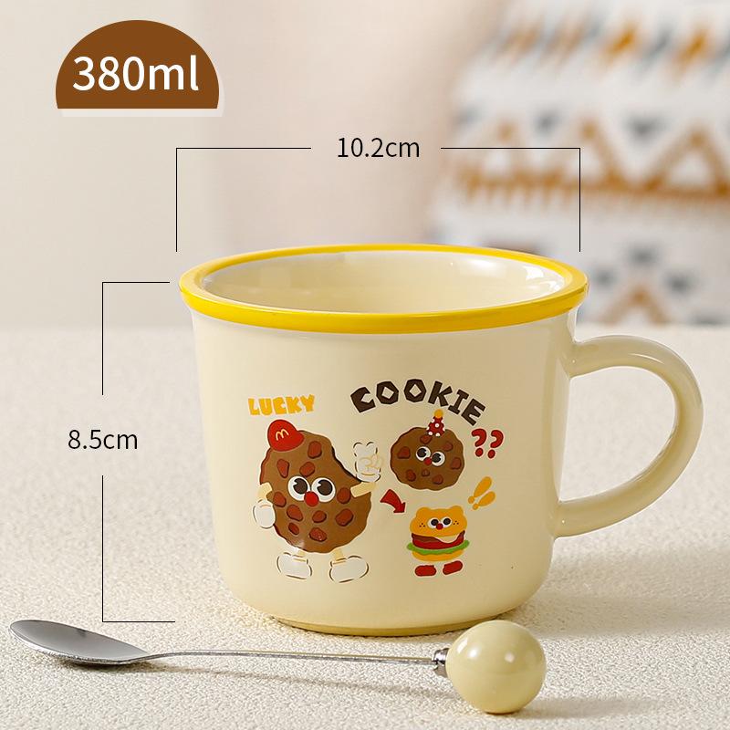 Niedliches Geschenk Keramiktasse Souvenirtasse Frauen Becher Cartoon Wassertasse Haushalt Kaffeetasse mit Deckel Löffel Kinder