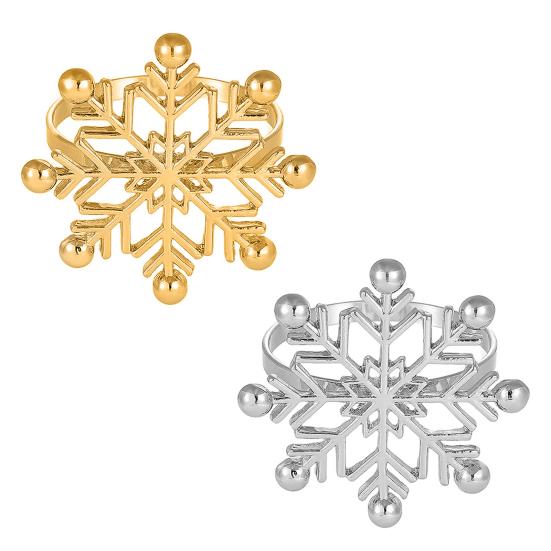 1/2/6Pcs Golden Metal Napkin Ring Faux Pearl Decor Snowflake Design Winter-themed Napkin Holders Weddings Parties Table Decor