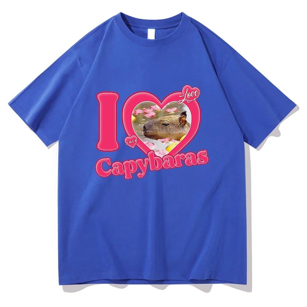 Tričko I Love Capybara Unisex/Women Harajuku Estetické grafické tričko Kawaii Unisex Funny Cartoon Oversize Písková Bavlněná trička Unisex