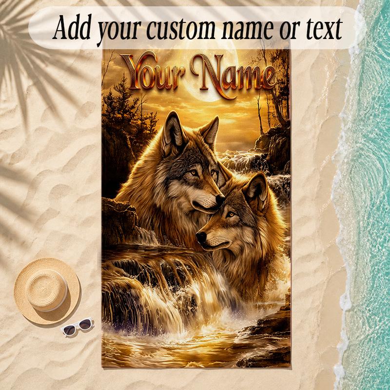 Fox Theme Soft Beach Towel Personalized Custom Name Text Towel Portable for Beach Pool Travel