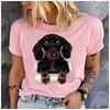 Cotton  Cute Dachshund Break Through Paper Graphic T Shirt Women Casual Pet Dog Print Short Sleeve Tee Gift For Dachshund