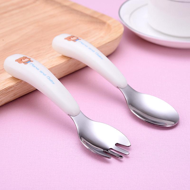304 Stainless Steel Children's Cartoon Cutlery Set: Baby Feeding Spoon & Fork, Training Spoon & Fork