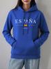 España Spain Flag Printing Hoodies Women Winter Fleece Warm Sweatshirt Basics Pocket Pullover Comfortable Loose Womans Clothes