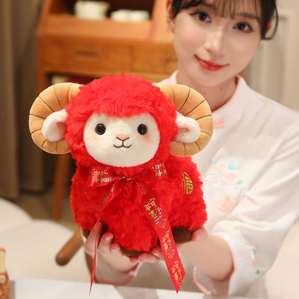 PP Cotton Filled Year of The Sheep Mascot Plush Toy Embroidered Lamb Mascot Dolls  Gift